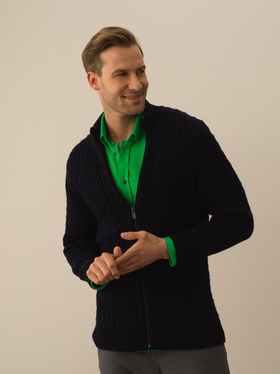 Zippered Regular Fit Knit Cardigan