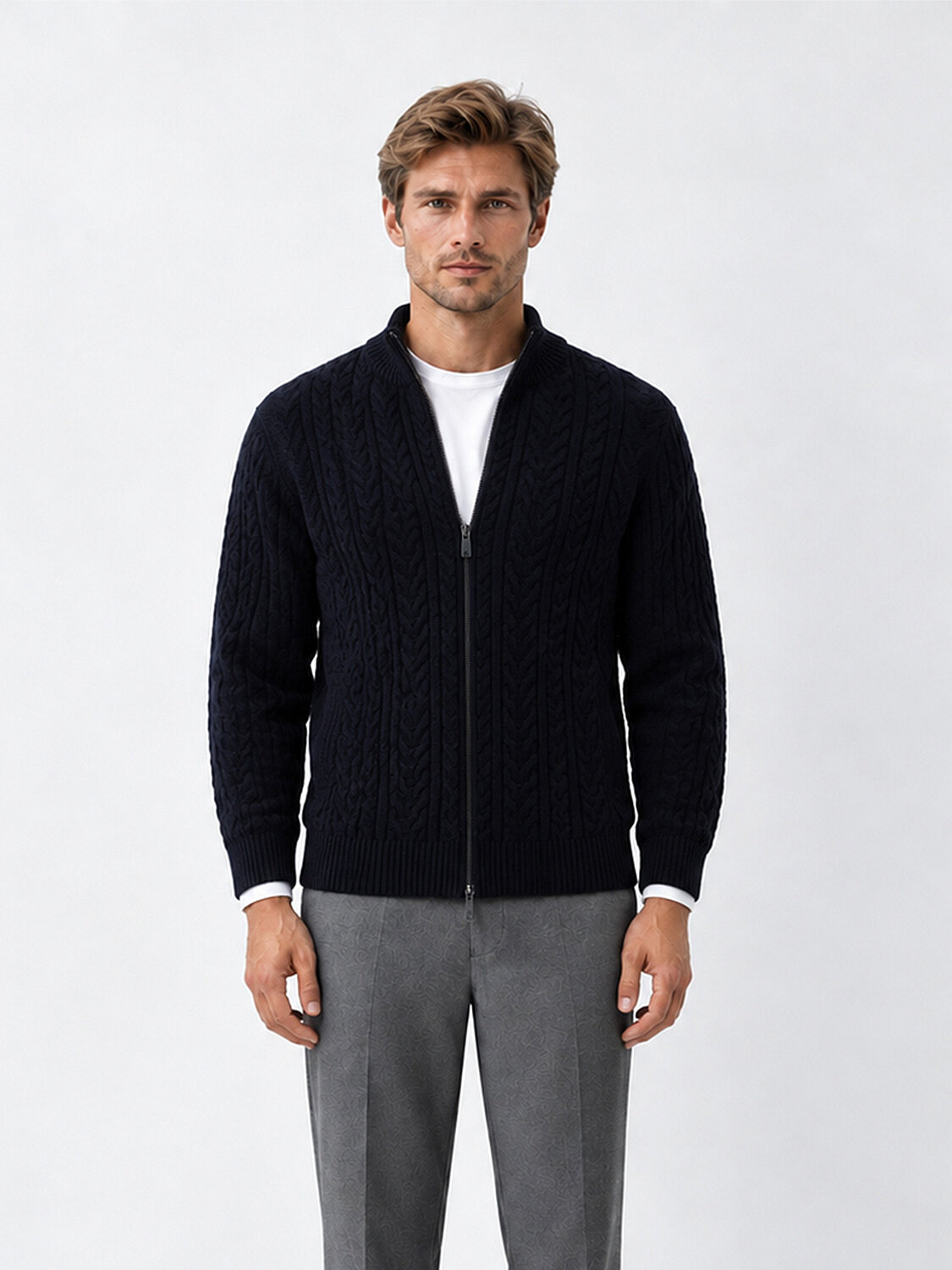 Zippered Regular Fit Knit Cardigan - 1
