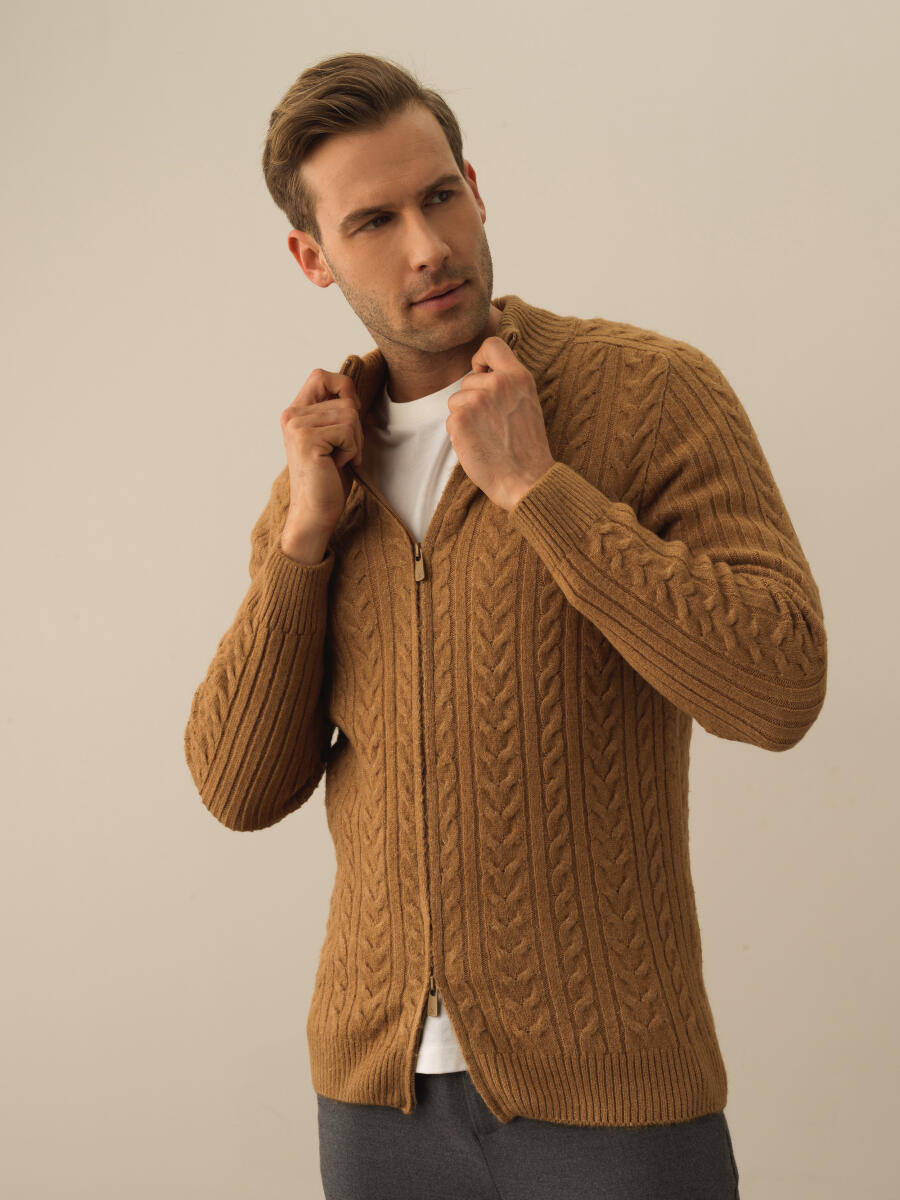 Zippered Regular Fit Knit Cardigan