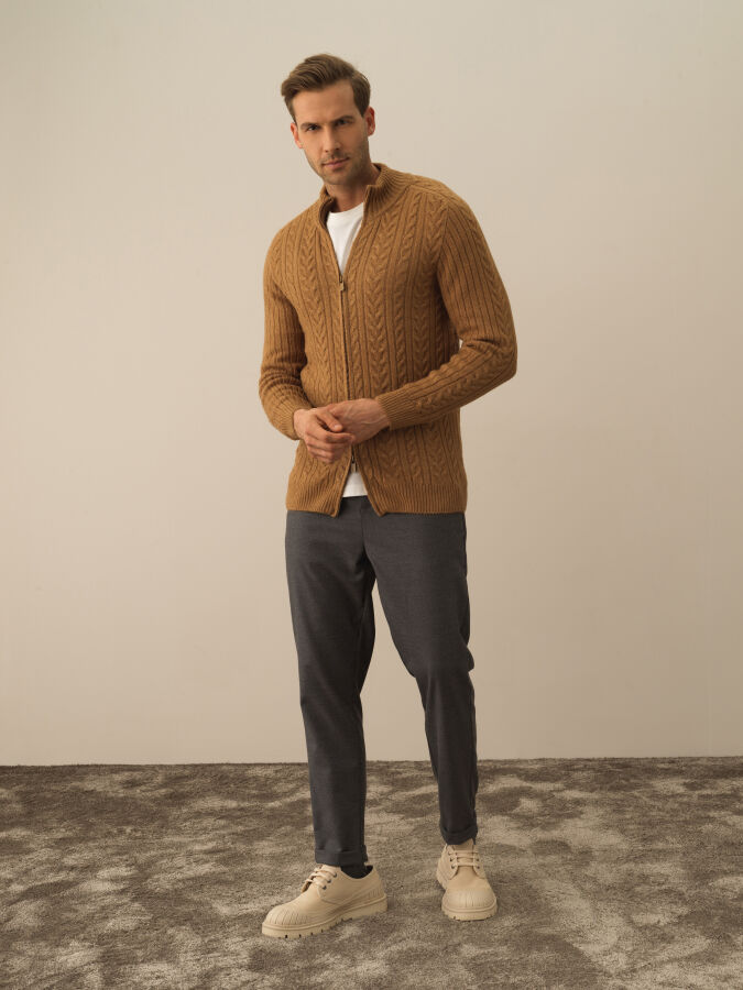 Zippered Regular Fit Knit Cardigan - Xint