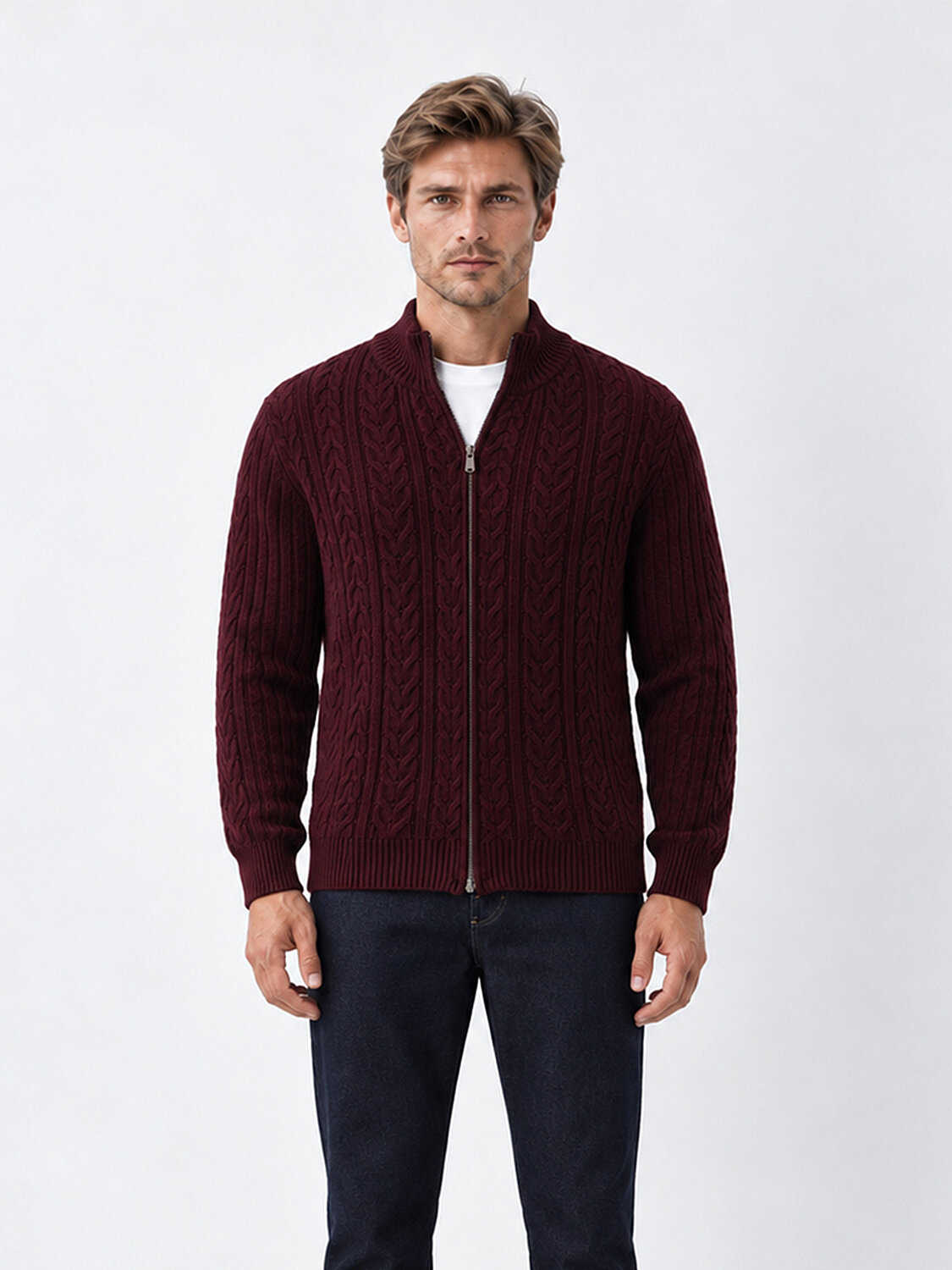 Zippered Regular Fit Knit Cardigan - 1