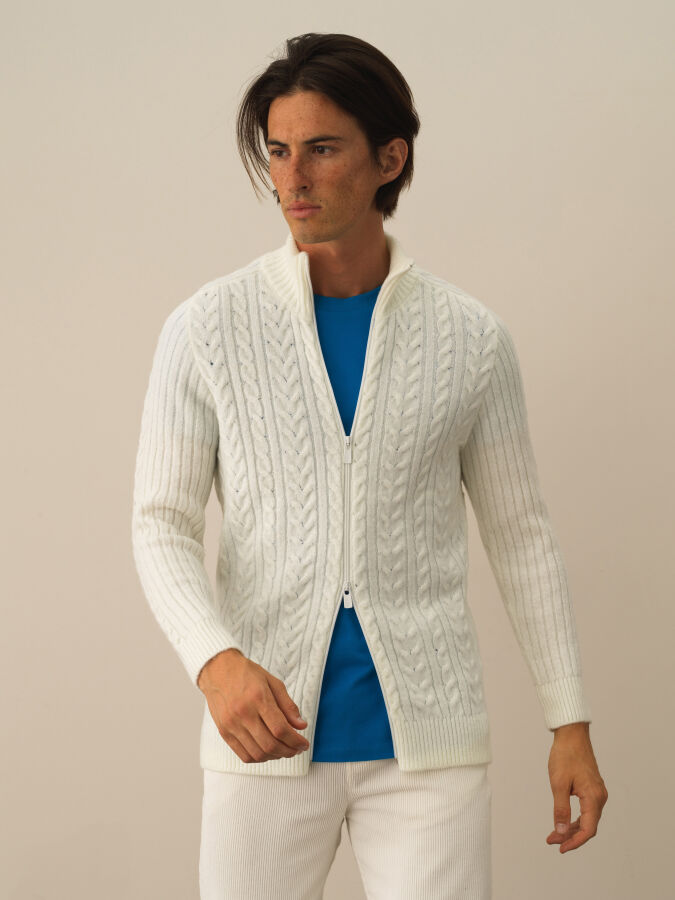 Zippered Regular Fit Knit Cardigan - Xint