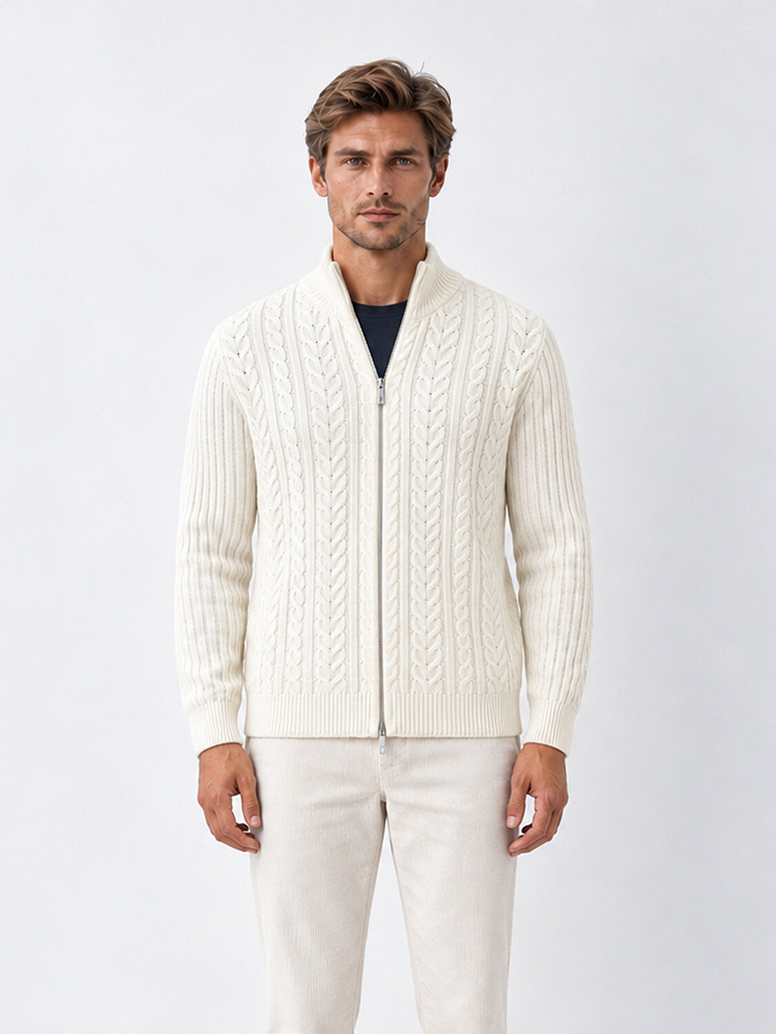 Zippered Regular Fit Knit Cardigan - 1