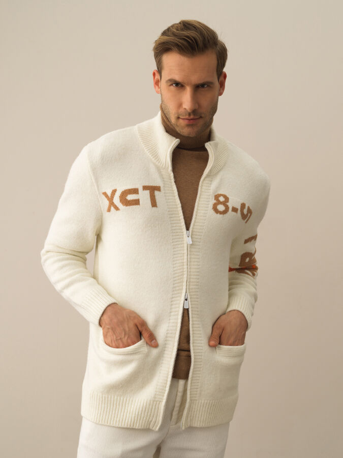 Zippered Regular Fit Wool Cardigan - Xint