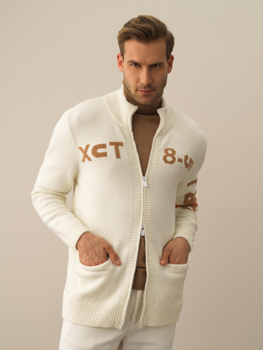 Zippered Regular Fit Wool Cardigan